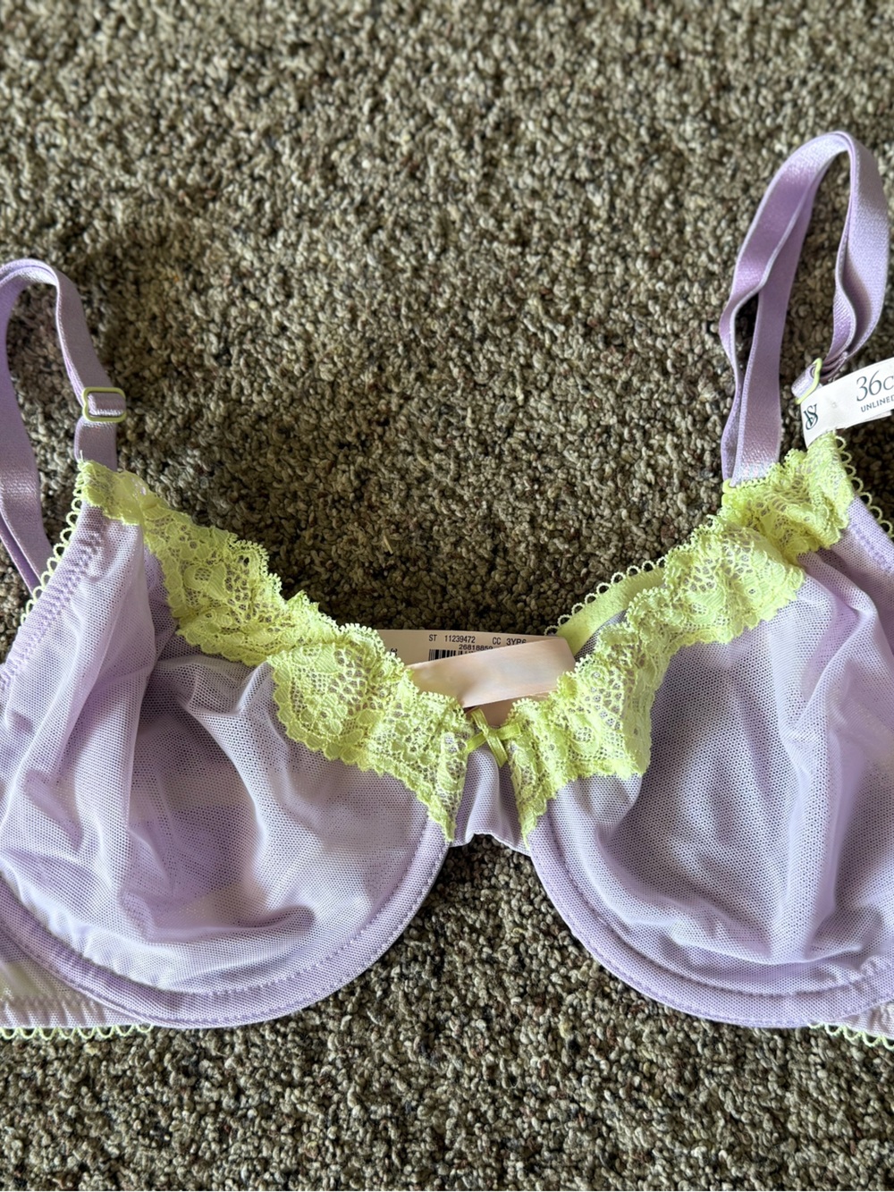 Victoria's Secret Lavender and Lime Lace Underwire Bra